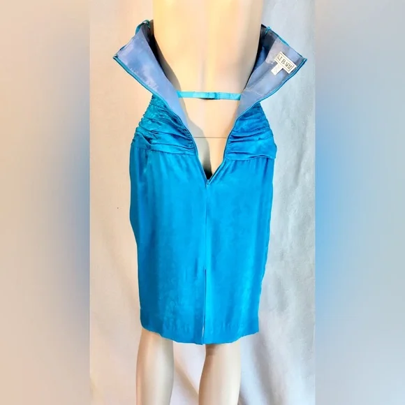 AJ BARI Vintage Blue Strapless mini cocktail dress Ruching Draping Quiet Luxury - Picture 9 of 13